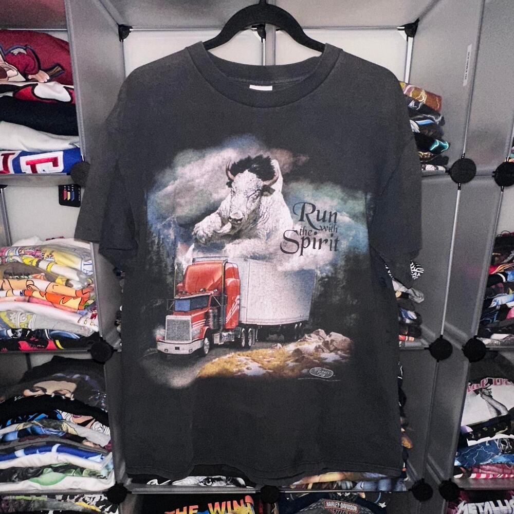 1993 3D Emblem Truckers Only “Run with the Spirit” Shirt - Large 23x28.5